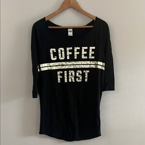 PINK "COFFEE FIRST" 3/4 Sleeve Pajama Dress Tee